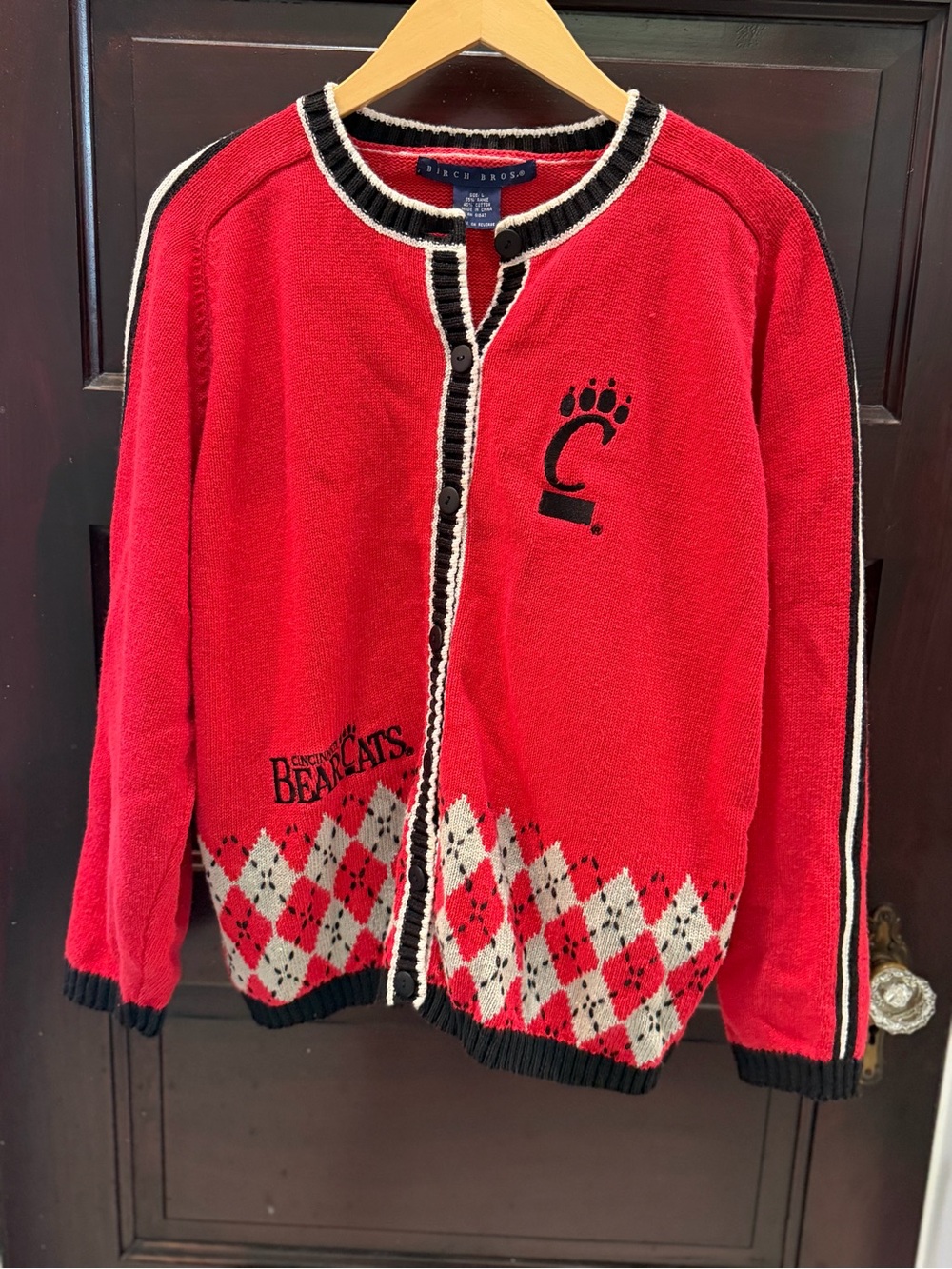 Vintage Red Cincinnati Bearcats Argyle Cardigan Collegiate Game Day Preppy